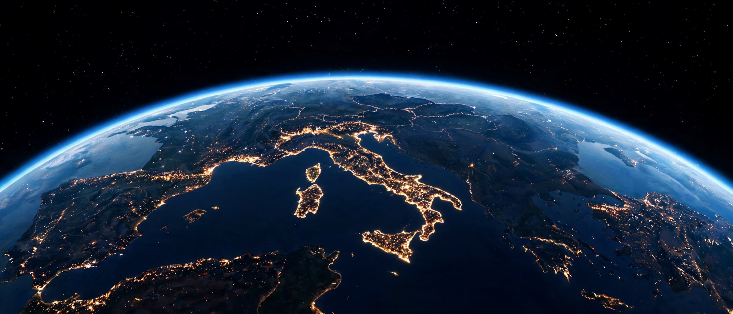The Mediterranean and the Italian peninsula from orbit at night