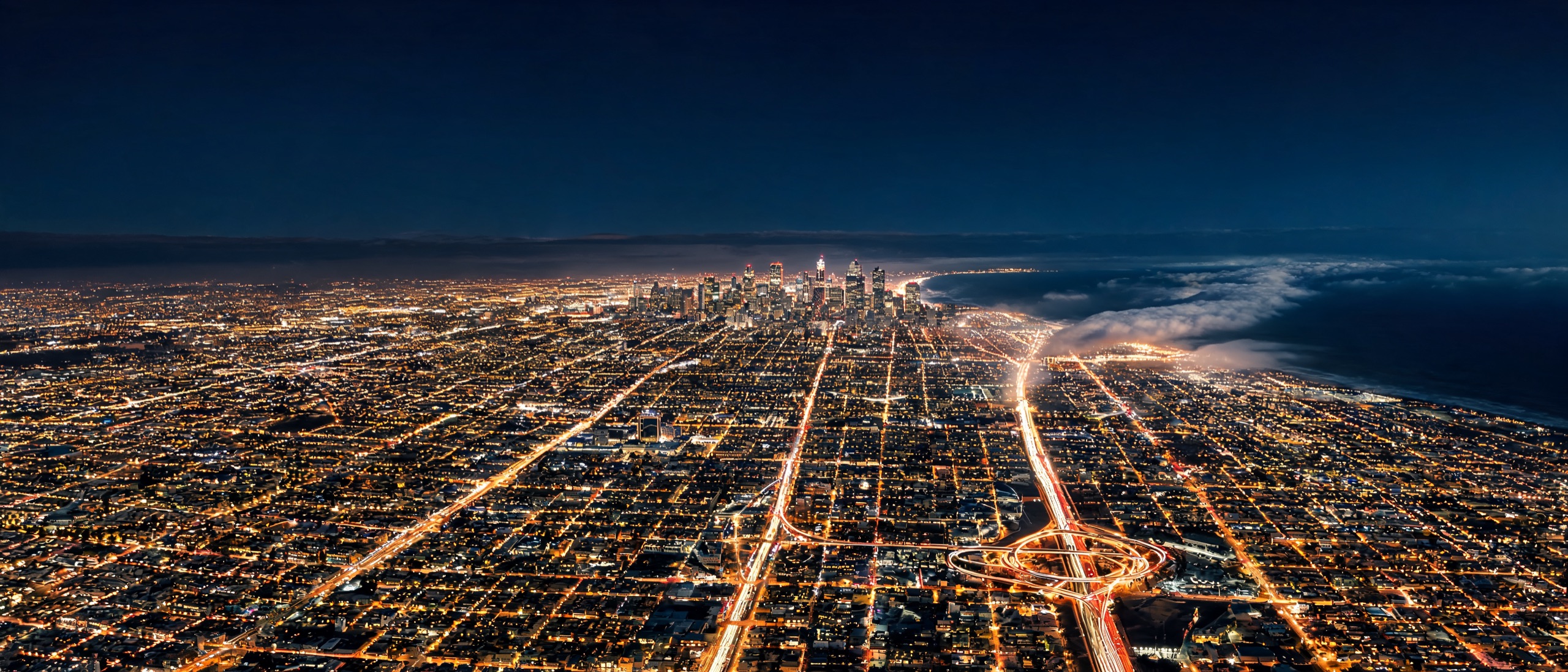 Aerial night view of the Los Angeles grid